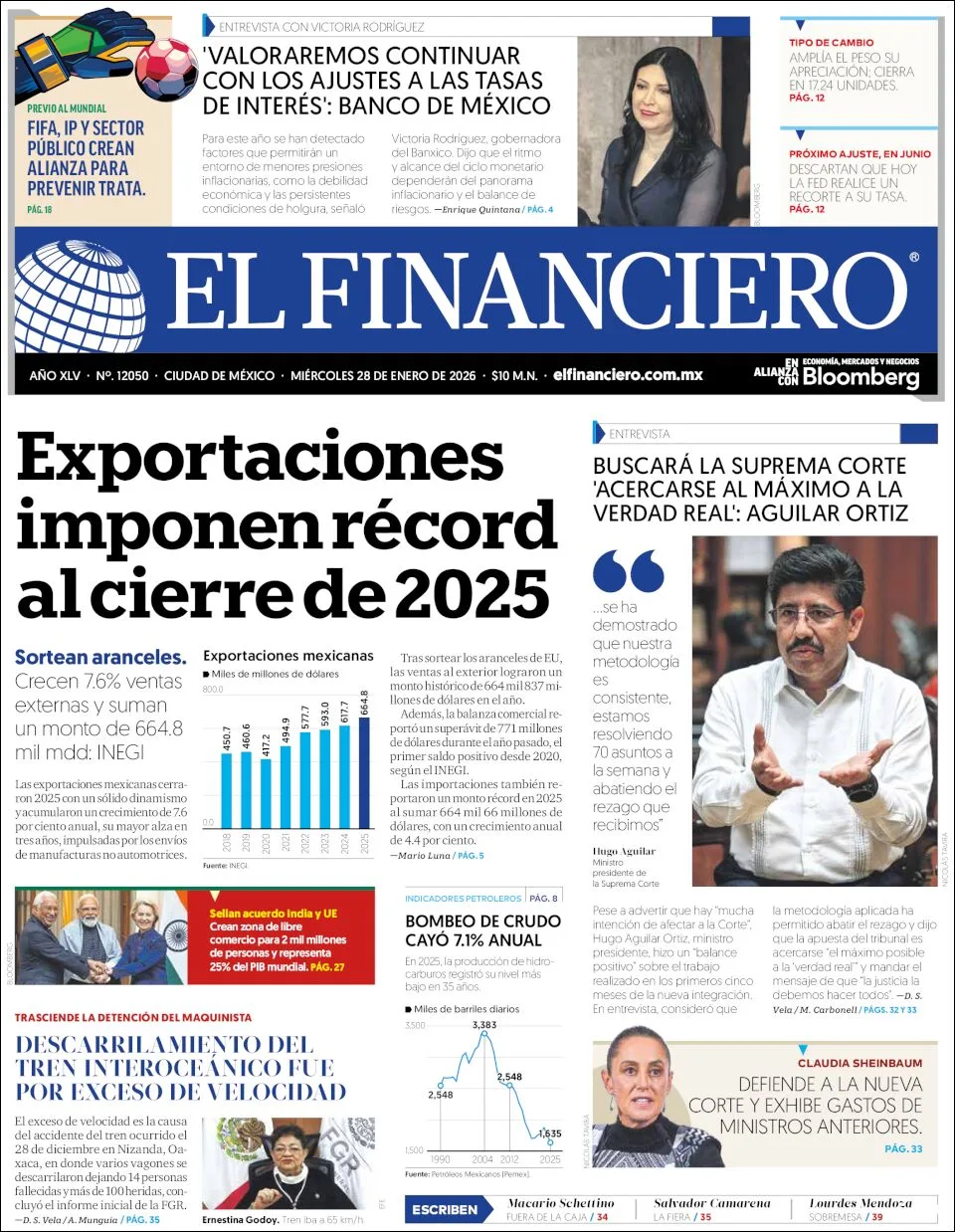 Portada de El Financiero del miércoles, 28 de enero de 2026
