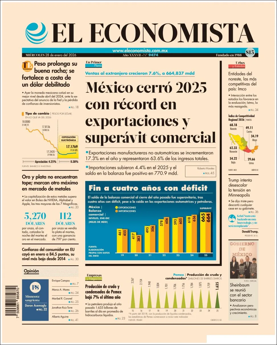 Portada de El Economista del miércoles, 28 de enero de 2026