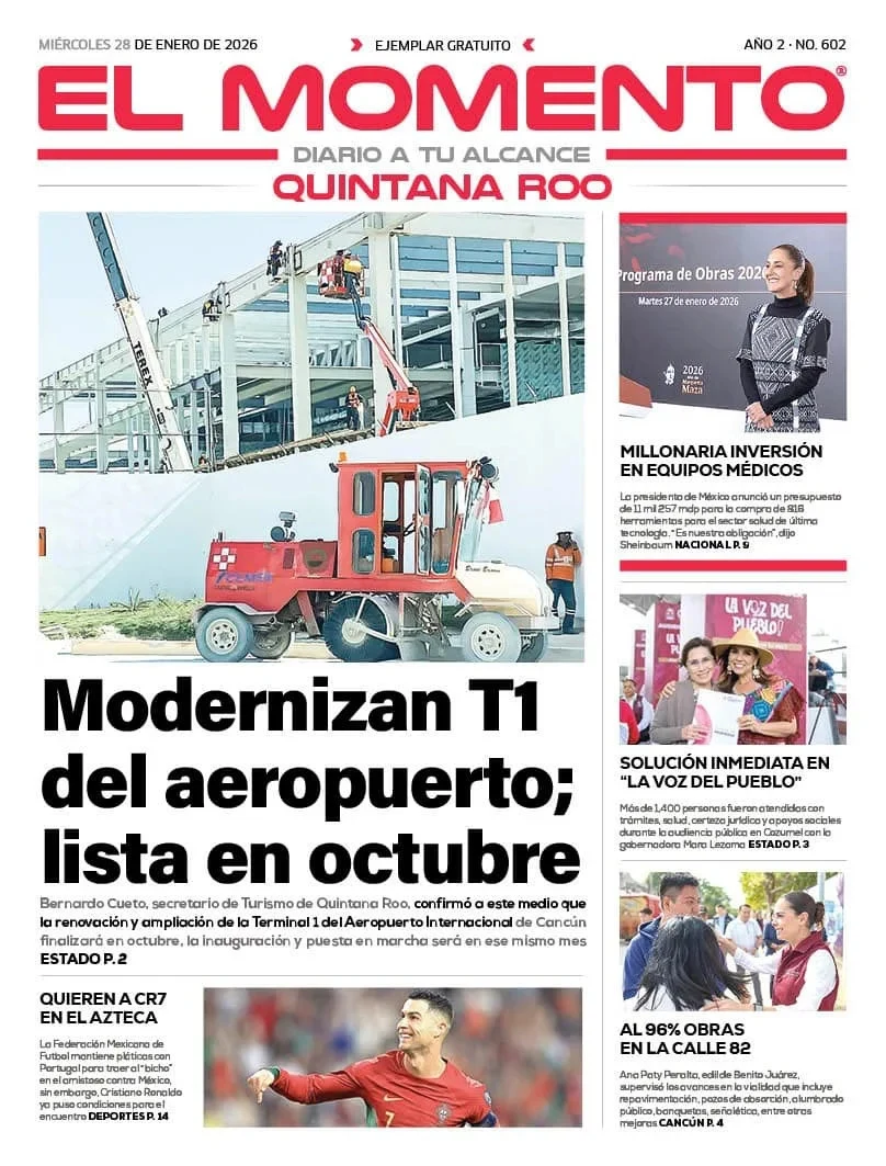 Portada de El Momento Quintana Roo del miércoles, 28 de enero de 2026