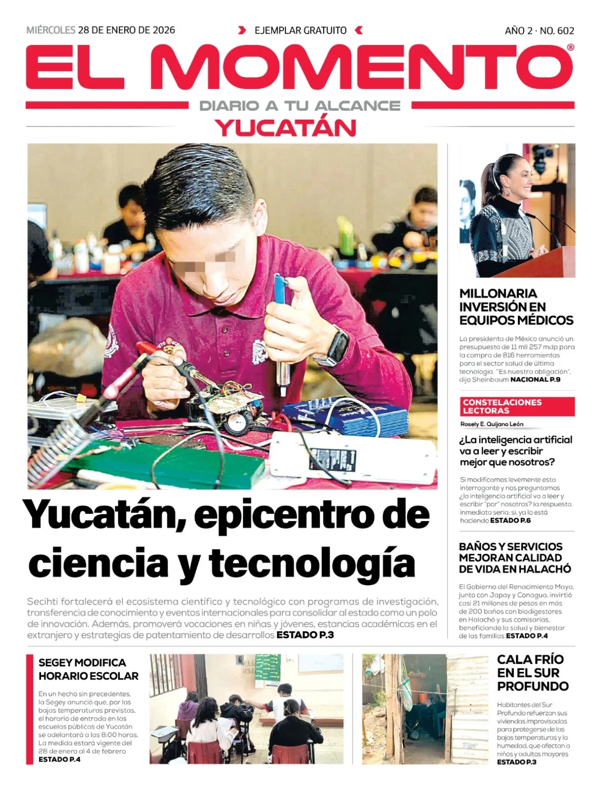 Portada de El Momento Yucatan del miércoles, 28 de enero de 2026