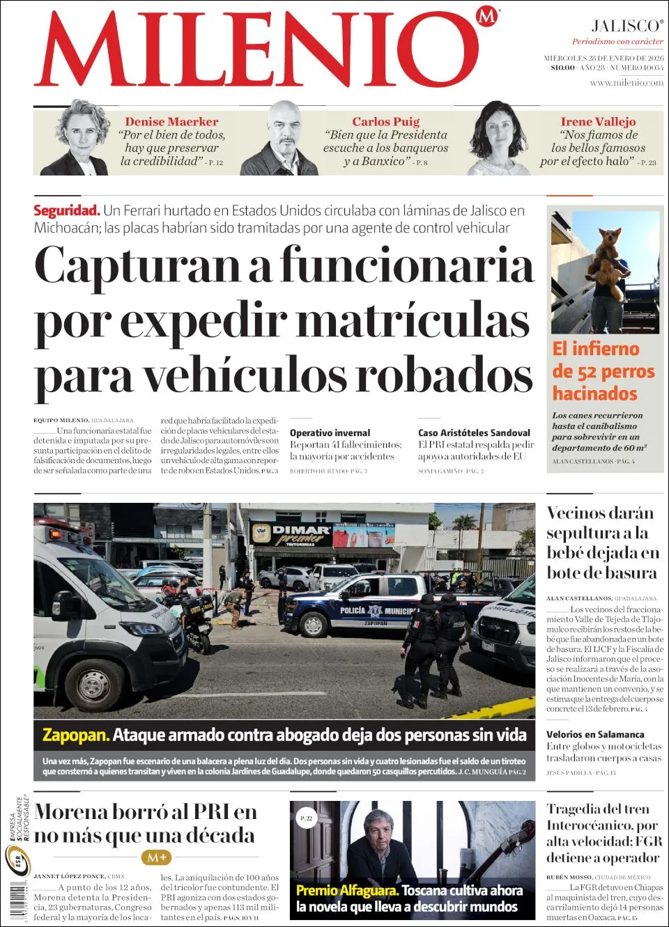 Portada de Milenio Jalisco del miércoles, 28 de enero de 2026