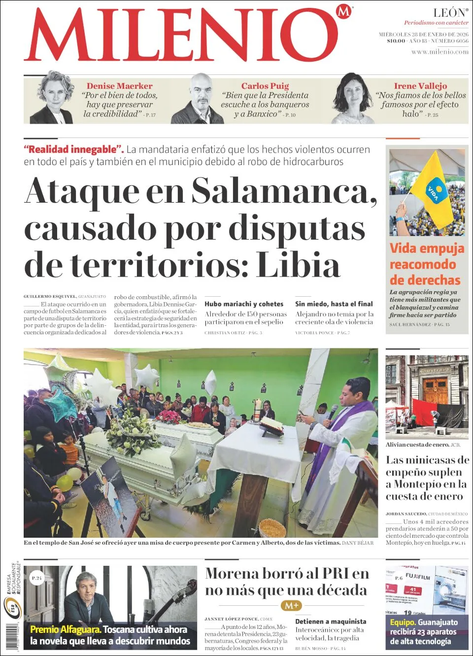Portada de Milenio Leon del miércoles, 28 de enero de 2026