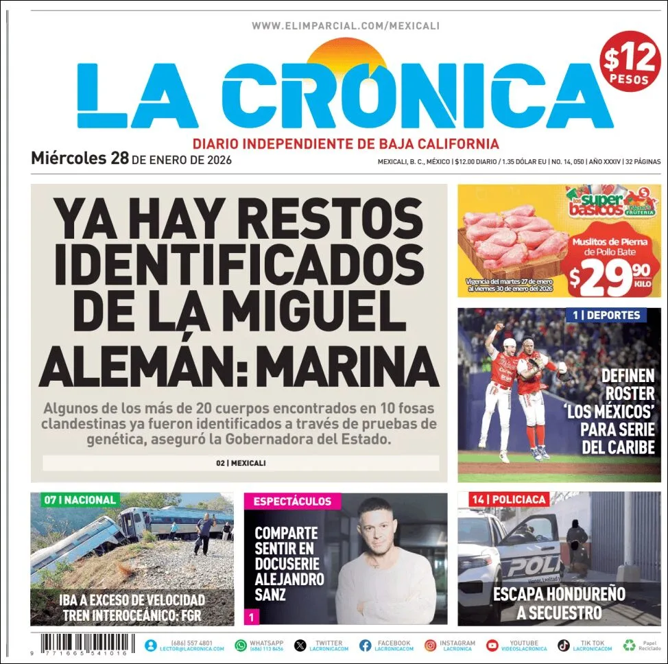 Portada de La Cronica del miércoles, 28 de enero de 2026