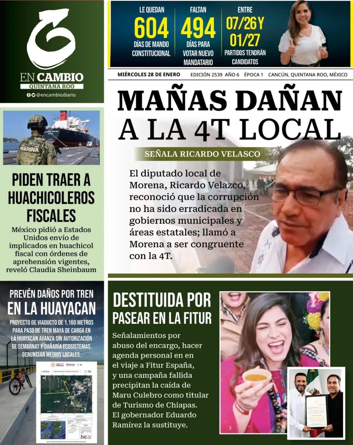 Portada de En Cambio - Quintana Roo (contraportada) del miércoles, 28 de enero de 2026