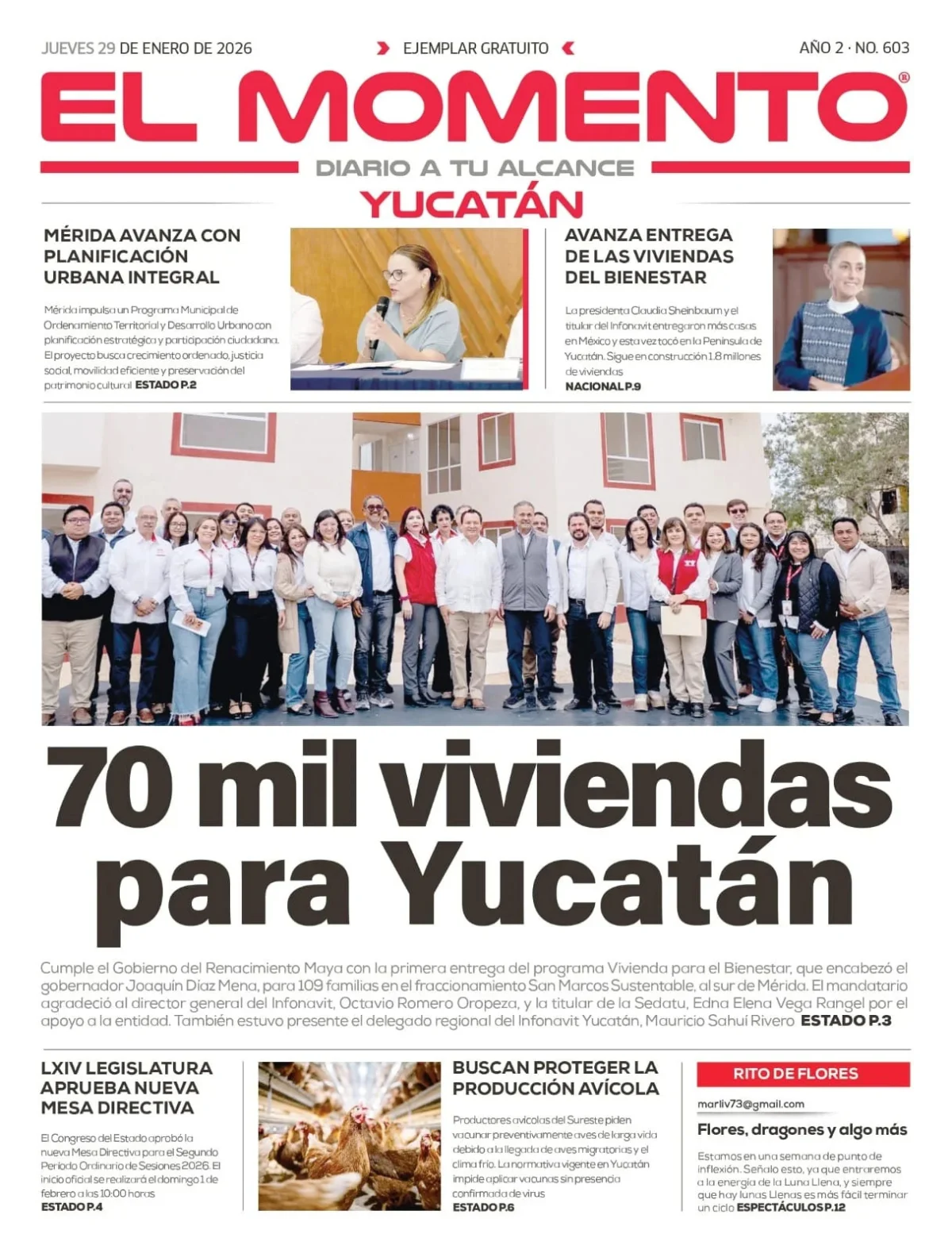 Portada de El Momento Yucatan del jueves, 29 de enero de 2026