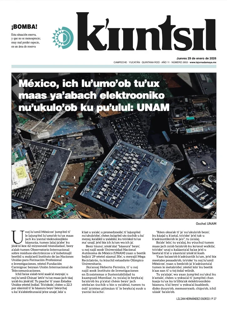 Portada de La Jornada - Kiintsil del jueves, 29 de enero de 2026