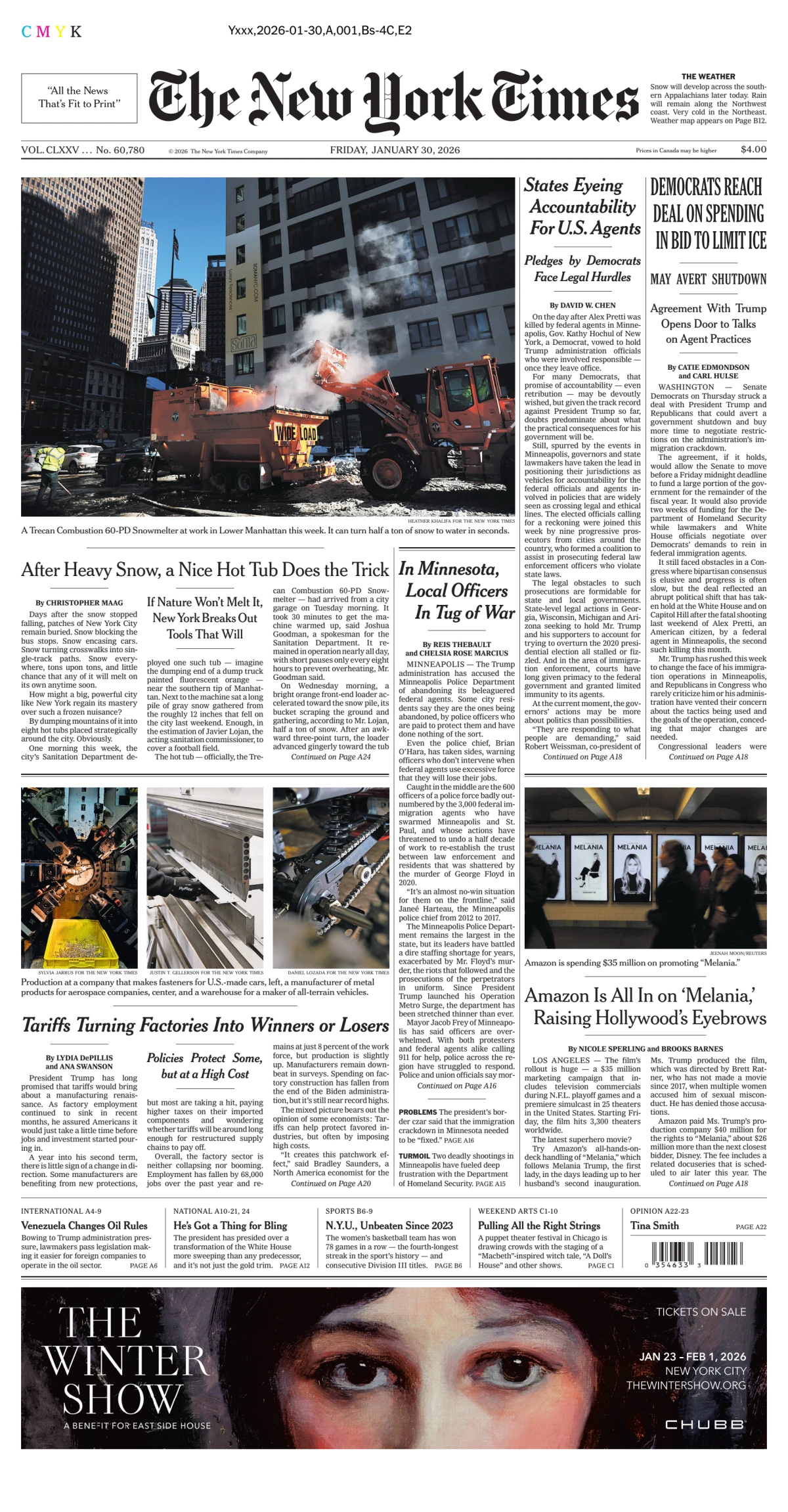 Portada de The New York Times (national) del viernes, 30 de enero de 2026