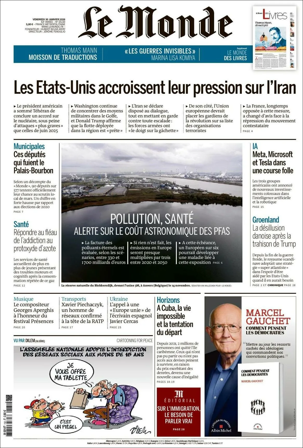 Portada de Le Monde del viernes, 30 de enero de 2026