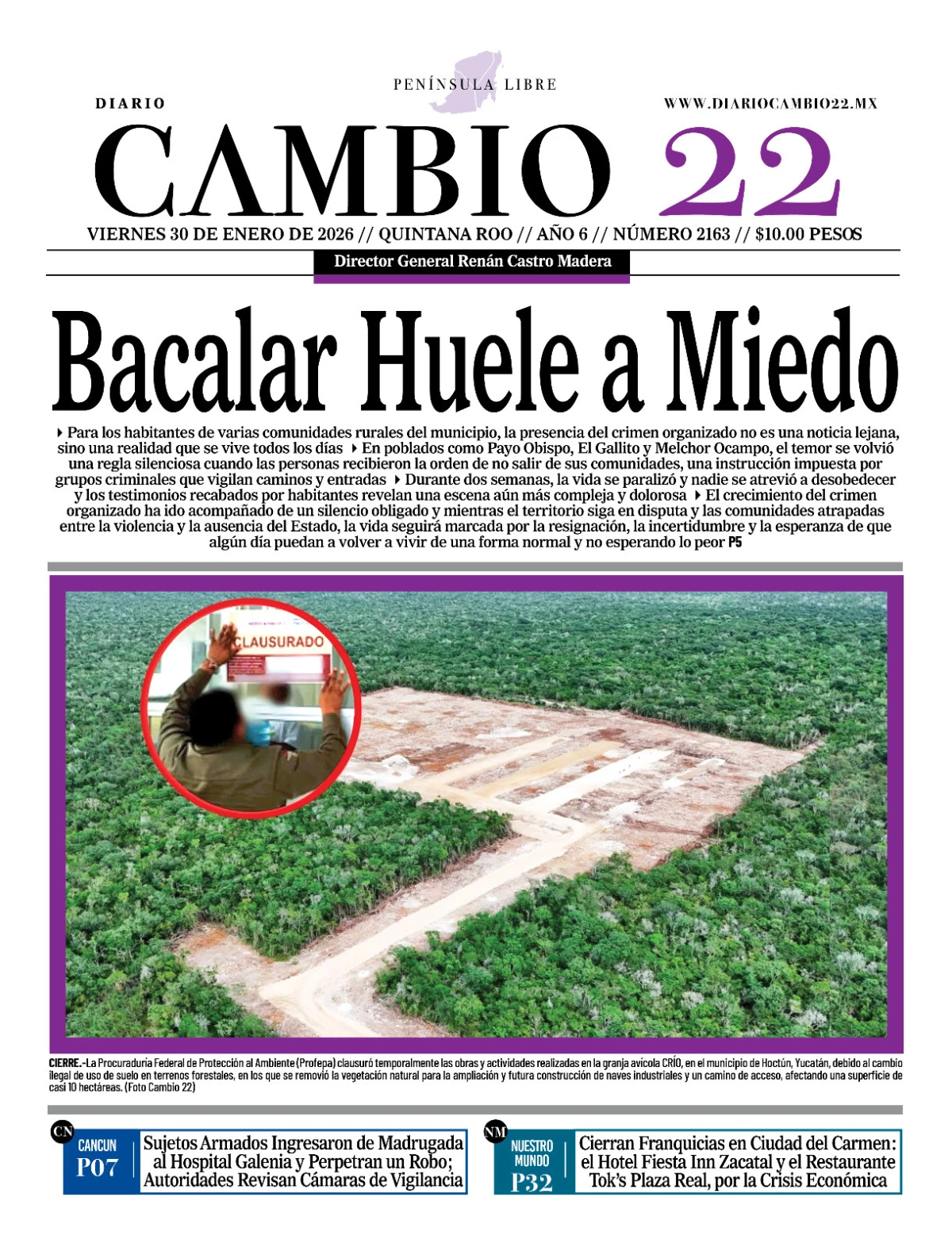 Portada de Diario Cambio 22 (portada) del viernes, 30 de enero de 2026