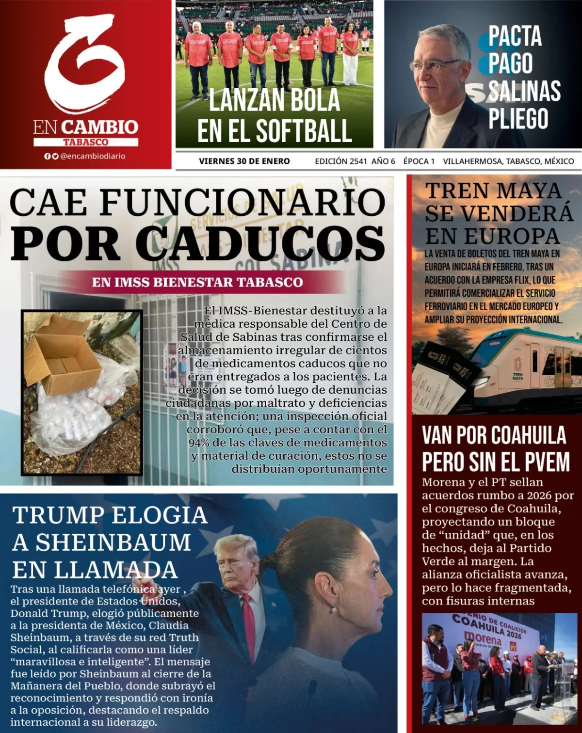 Portada de En Cambio - Tabasco (contraportada) del viernes, 30 de enero de 2026