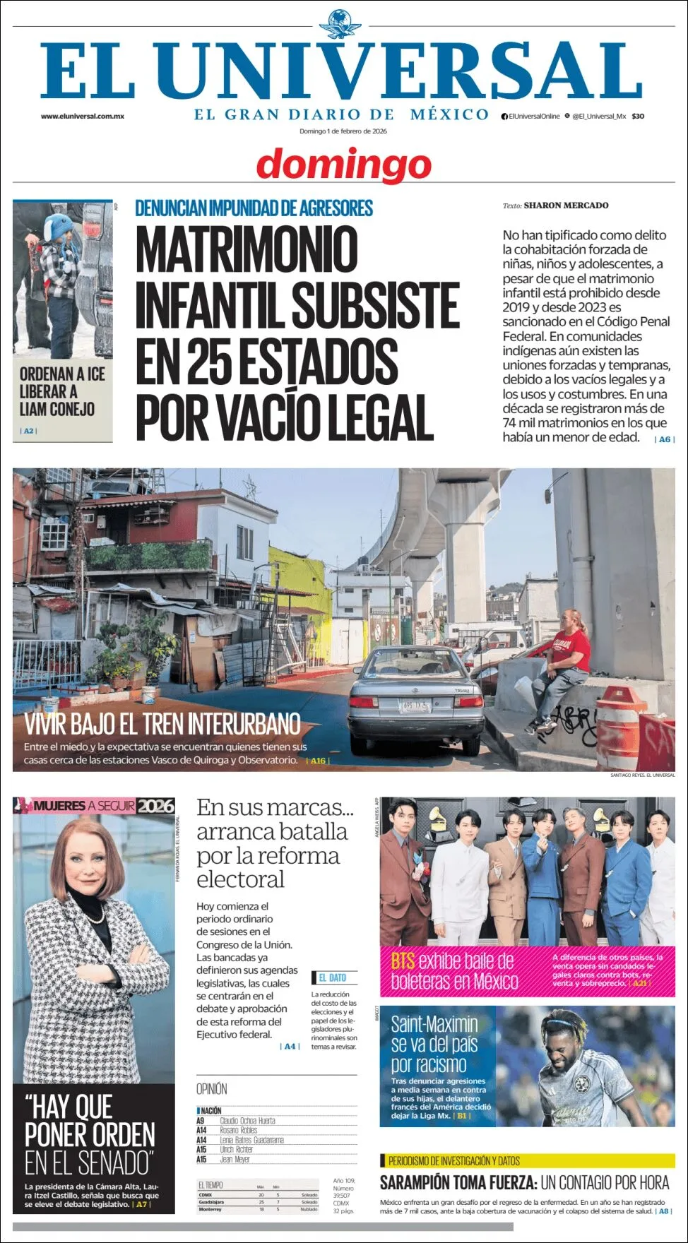 Portada de El Universal