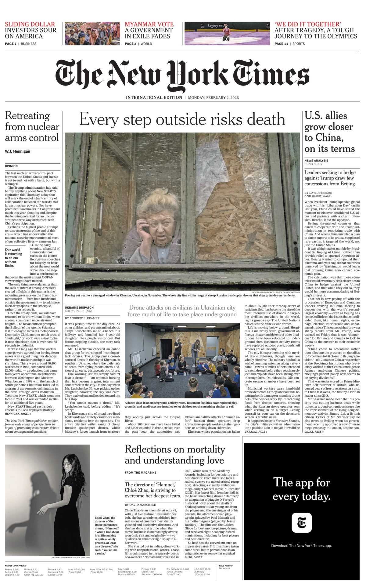 Portada de The New York Times (international) del lunes, 2 de febrero de 2026
