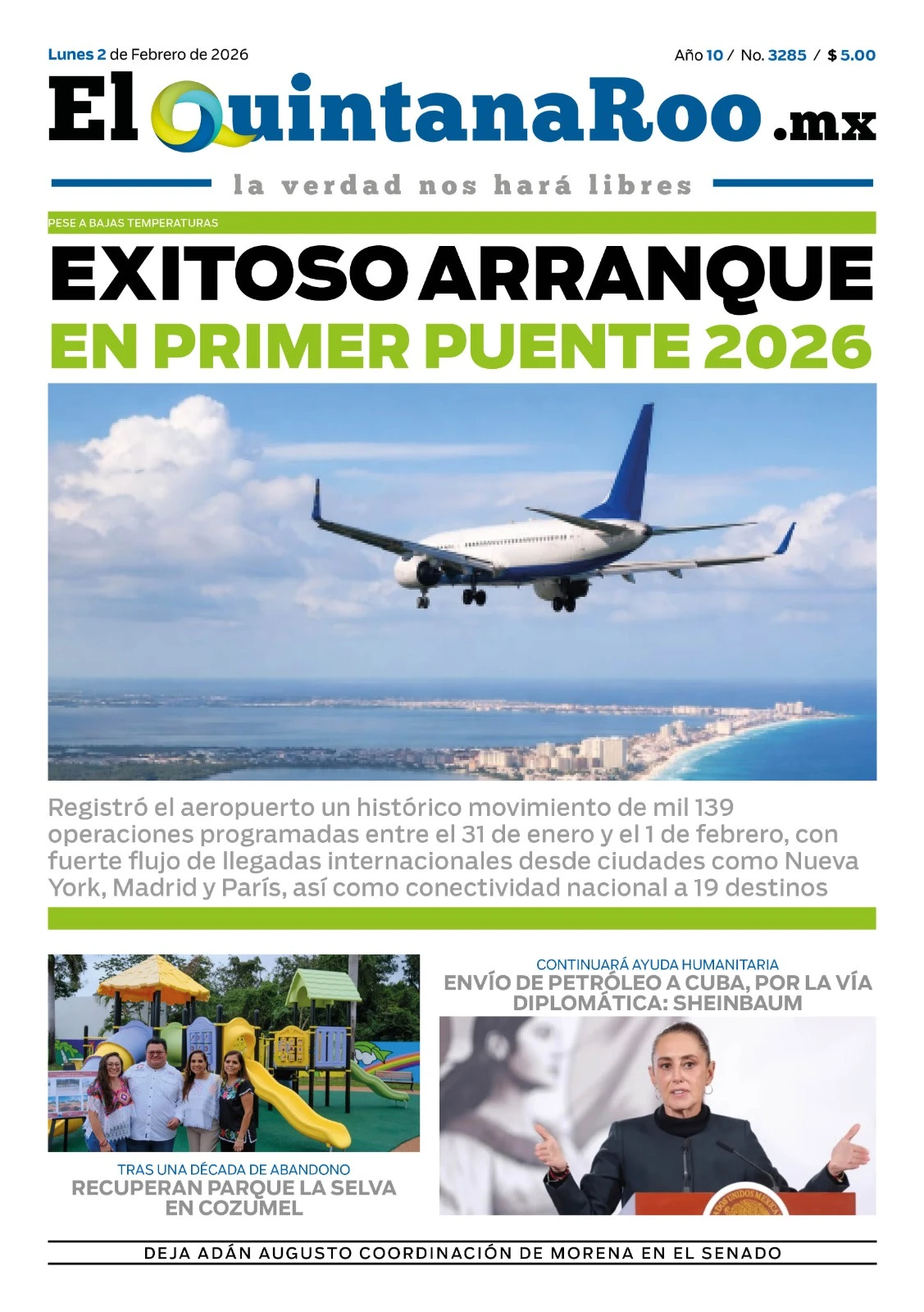 Portada de El Quintana Roo (portada) del 2026-02-02