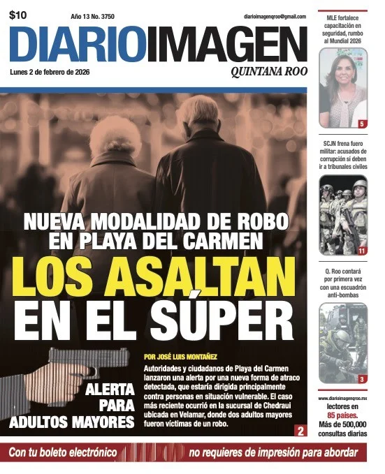 Portada de Diario Imagen Quintana Roo del lunes, 2 de febrero de 2026