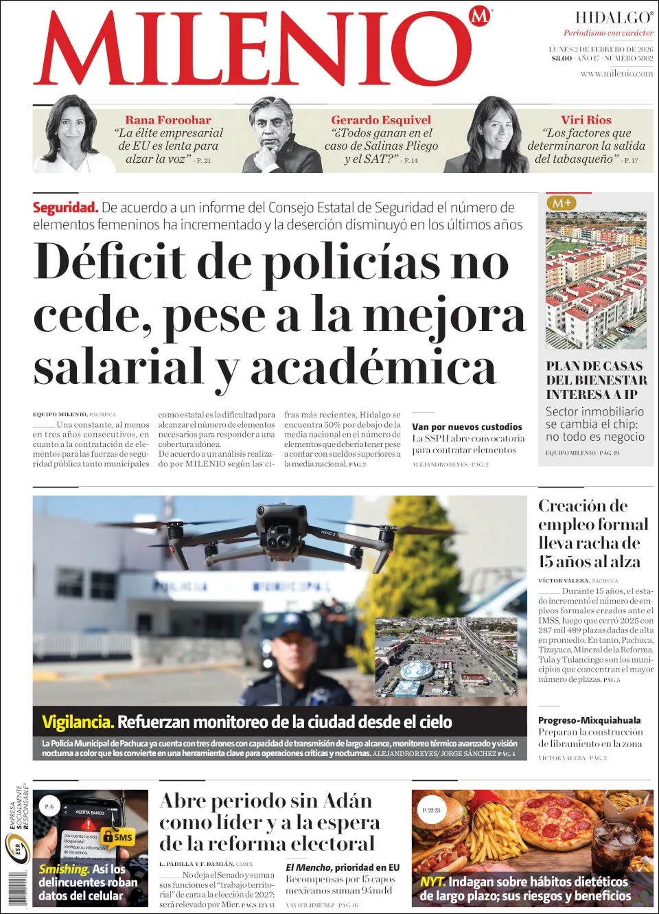 Portada de Milenio Hidalgo del lunes, 2 de febrero de 2026