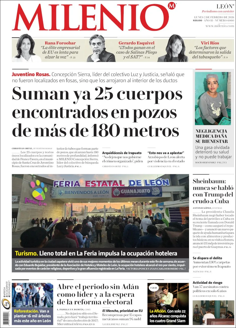 Portada de Milenio Leon del lunes, 2 de febrero de 2026