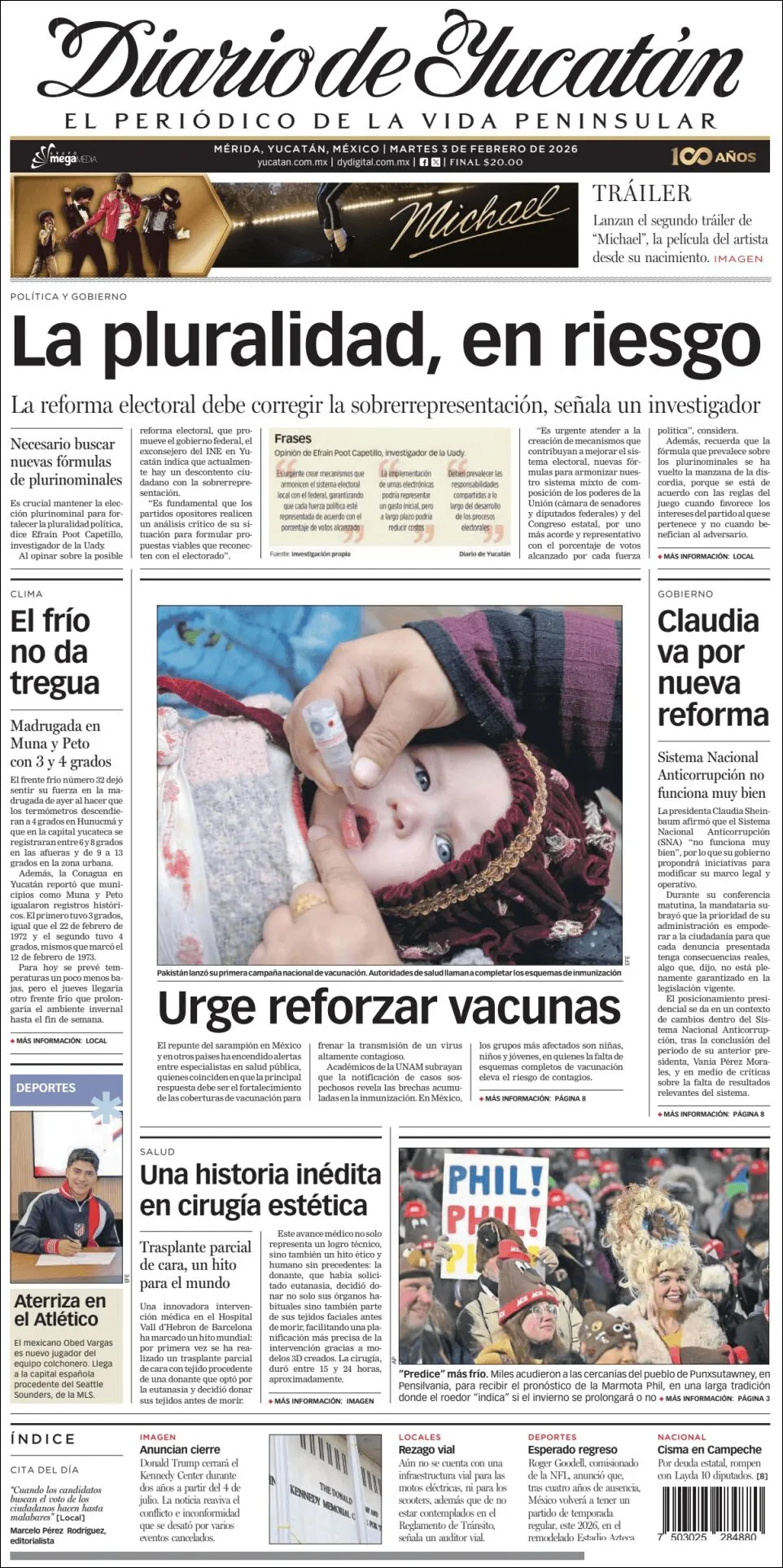 Portada de Diario de Yucatán del martes, 3 de febrero de 2026
