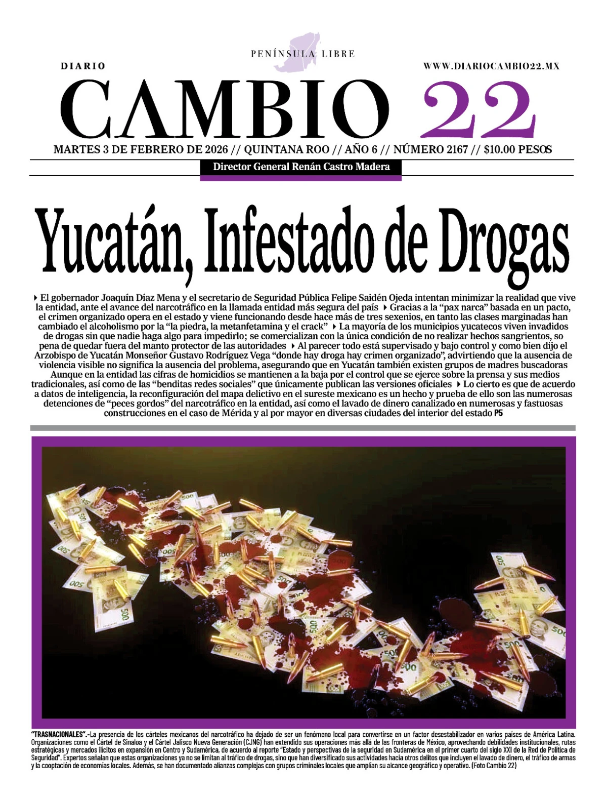 Portada de Diario Cambio 22 (portada) del martes, 3 de febrero de 2026