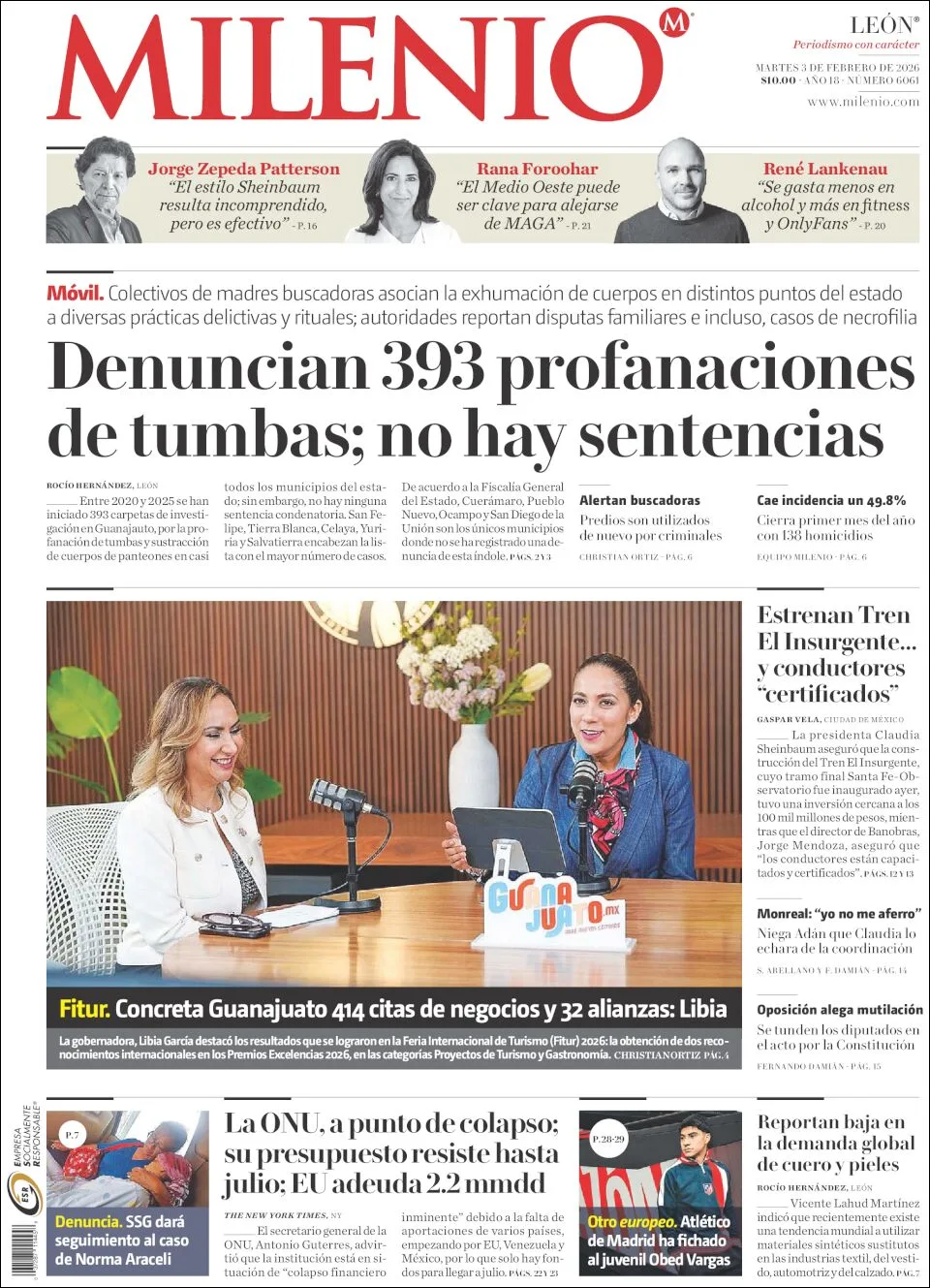 Portada de Milenio Leon del martes, 3 de febrero de 2026