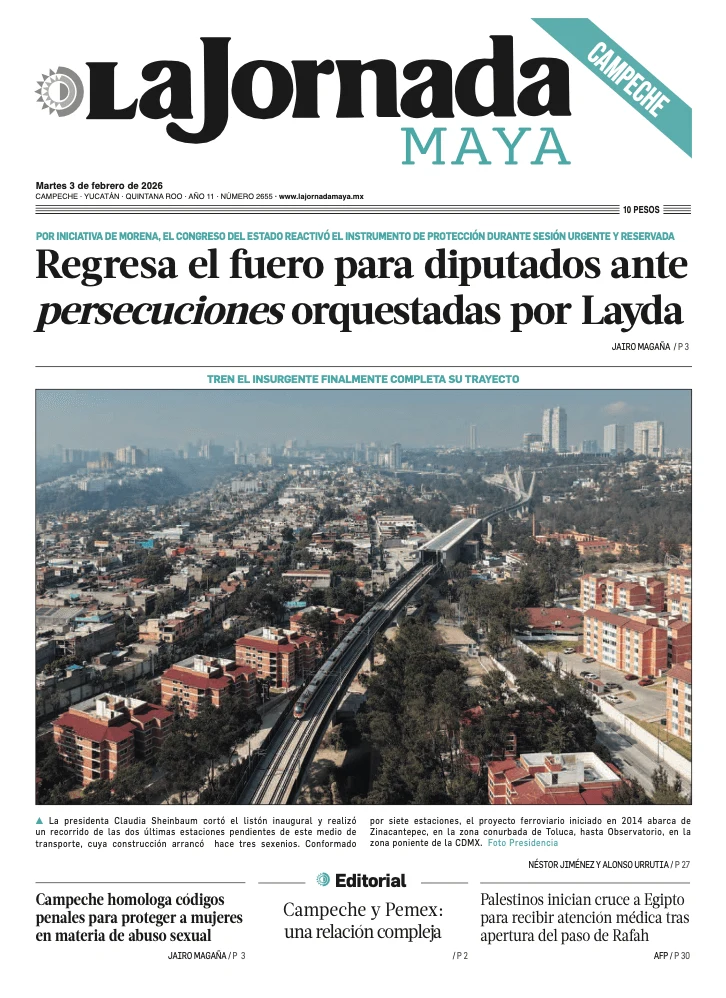 Portada de La Jornada Maya Campeche del martes, 3 de febrero de 2026