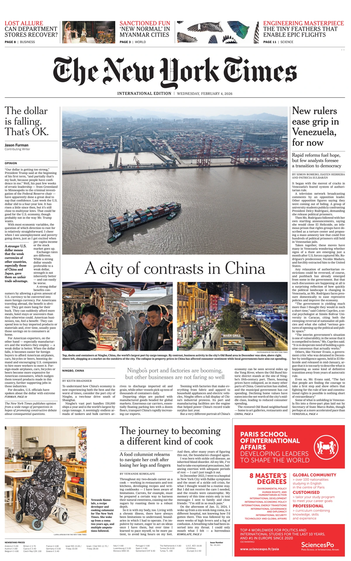 Portada de The New York Times (international) del miércoles, 4 de febrero de 2026