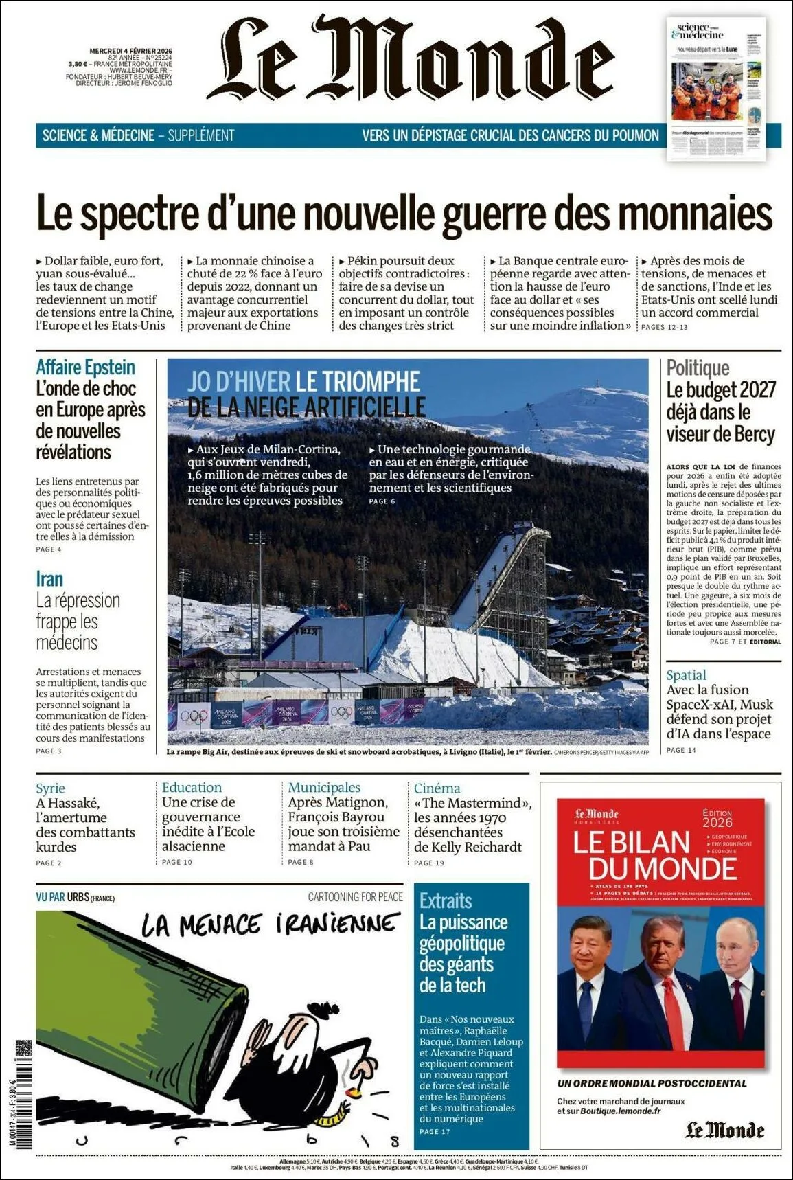 Portada de Le Monde del miércoles, 4 de febrero de 2026
