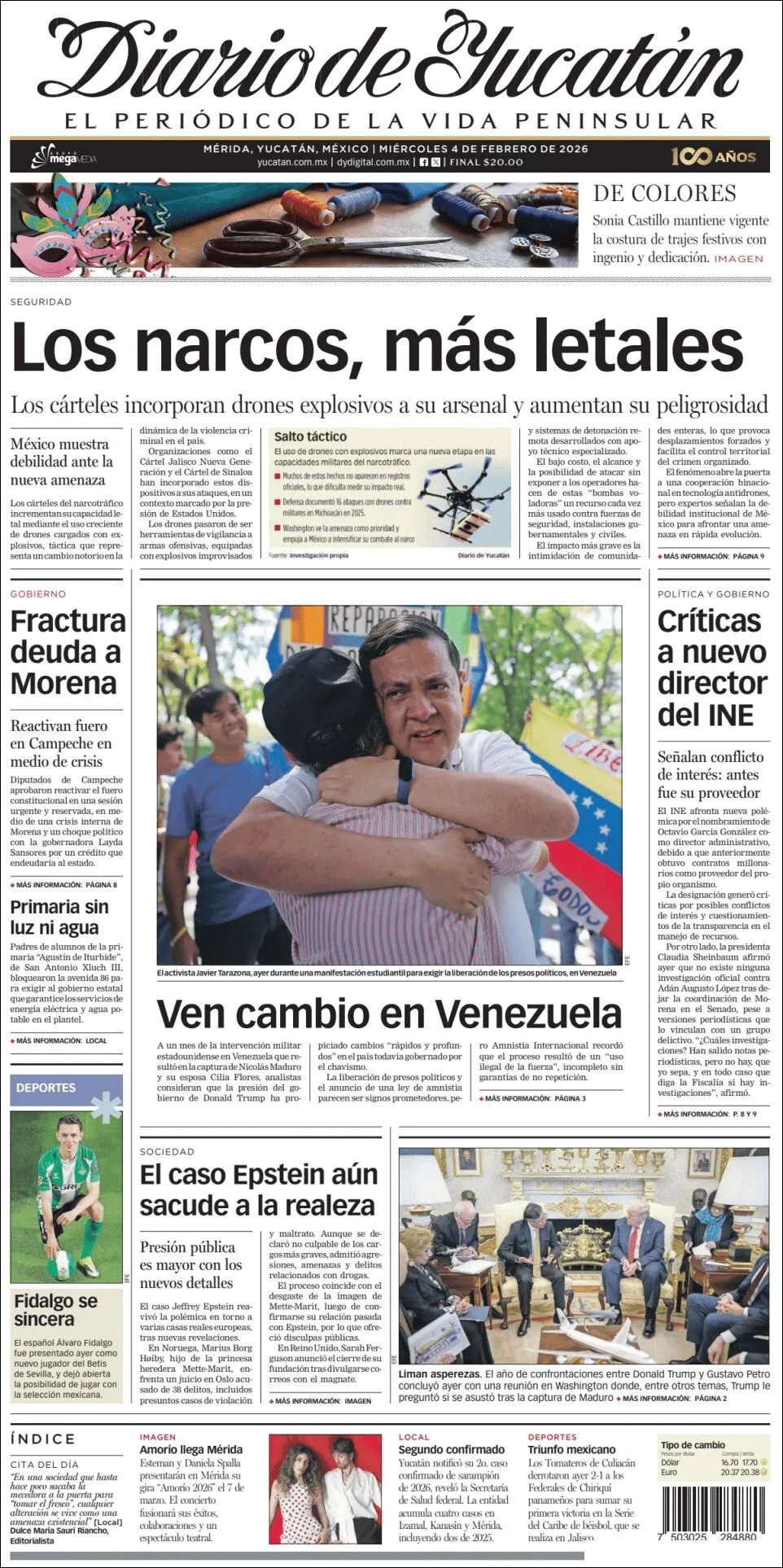 Portada de Diario de Yucatán del miércoles, 4 de febrero de 2026