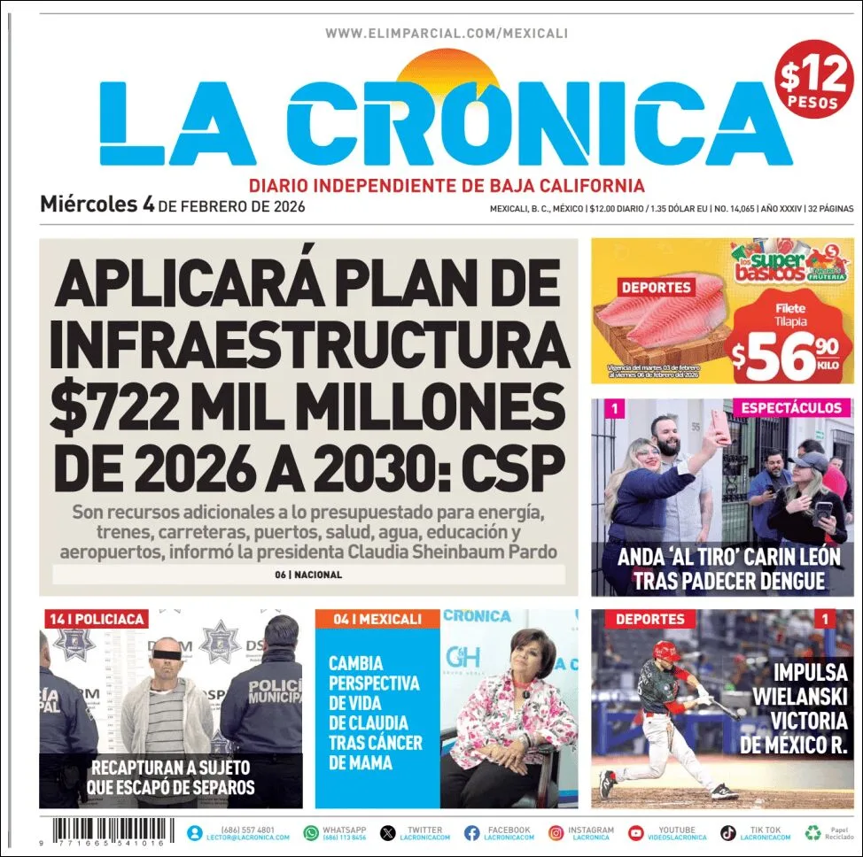 Portada de La Cronica del miércoles, 4 de febrero de 2026
