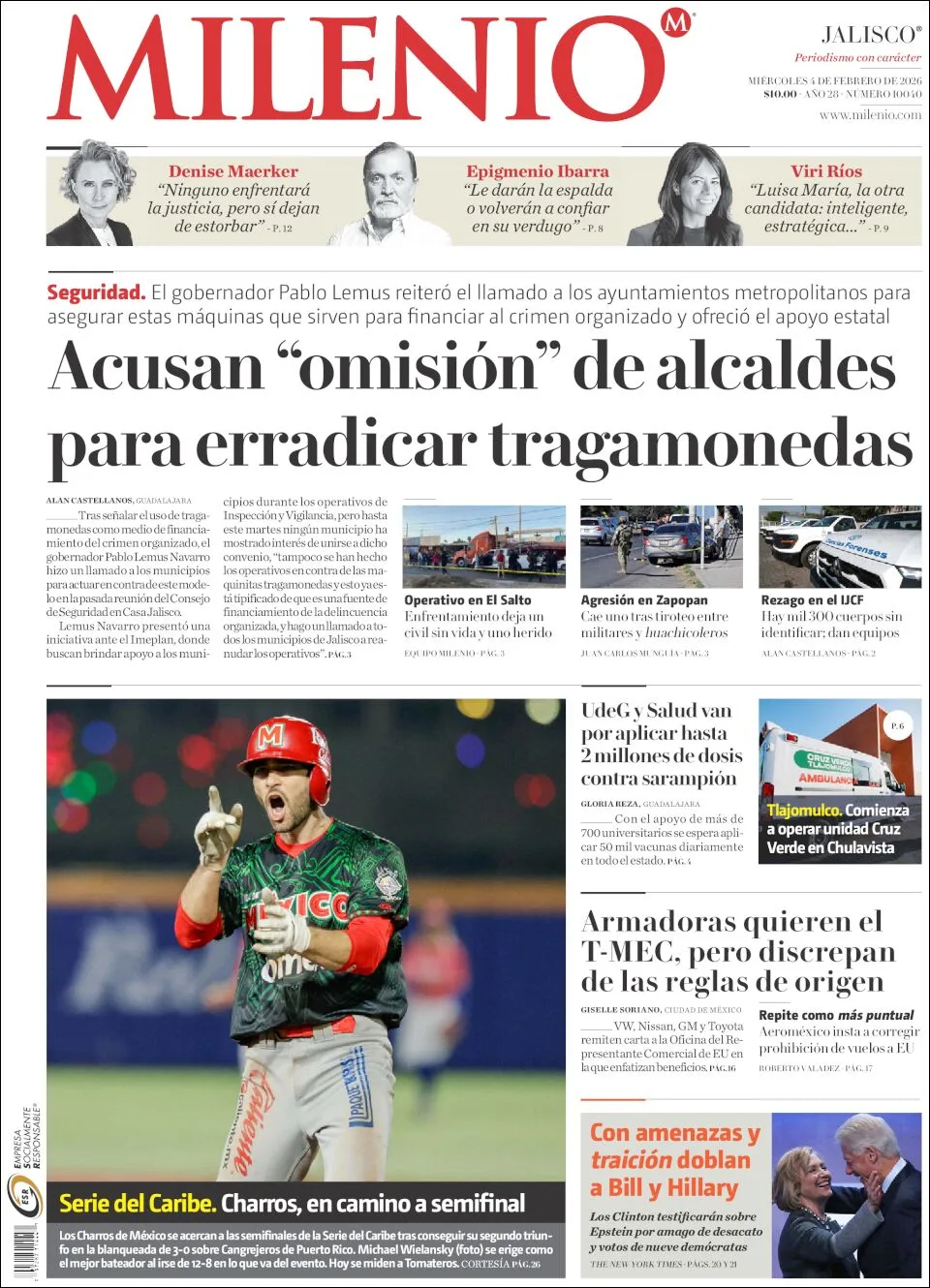 Portada de Milenio Jalisco del miércoles, 4 de febrero de 2026