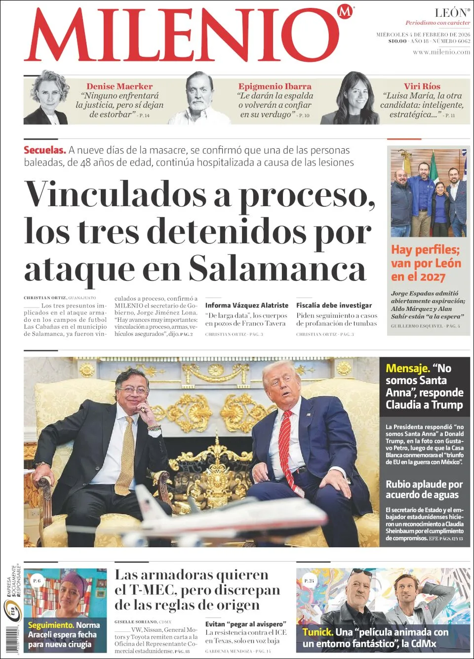 Portada de Milenio Leon del miércoles, 4 de febrero de 2026