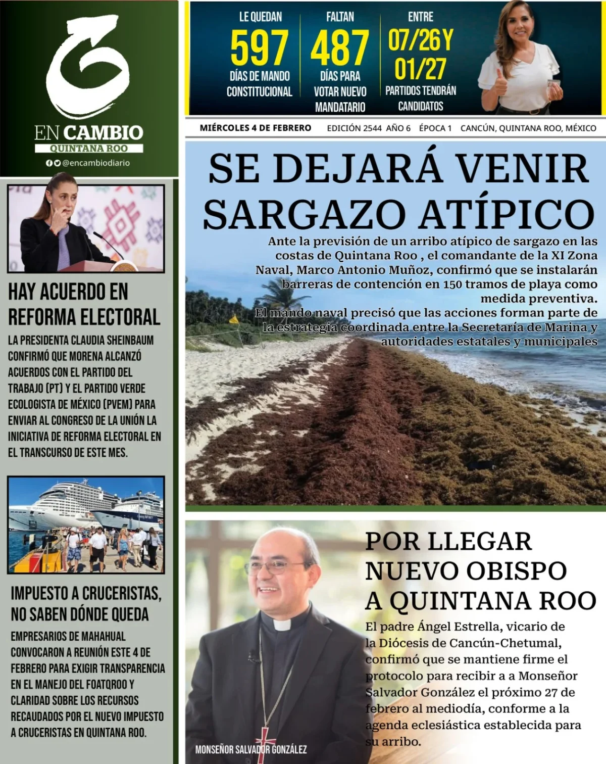 Portada de En Cambio - Quintana Roo (contraportada) del miércoles, 4 de febrero de 2026