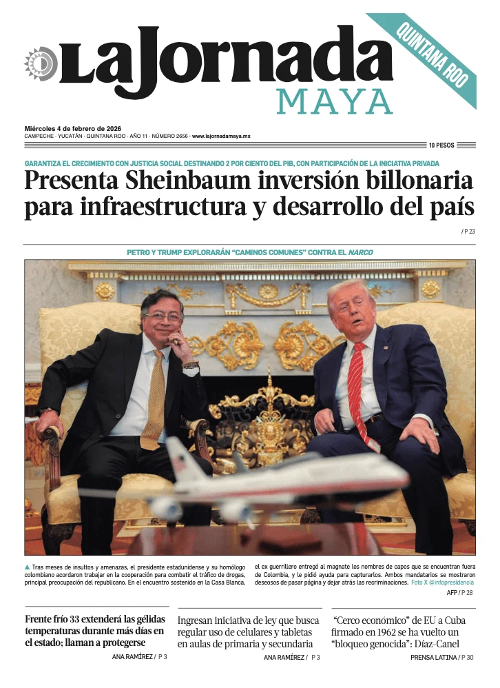 Portada de La Jornada Maya Quintana Roo del miércoles, 4 de febrero de 2026
