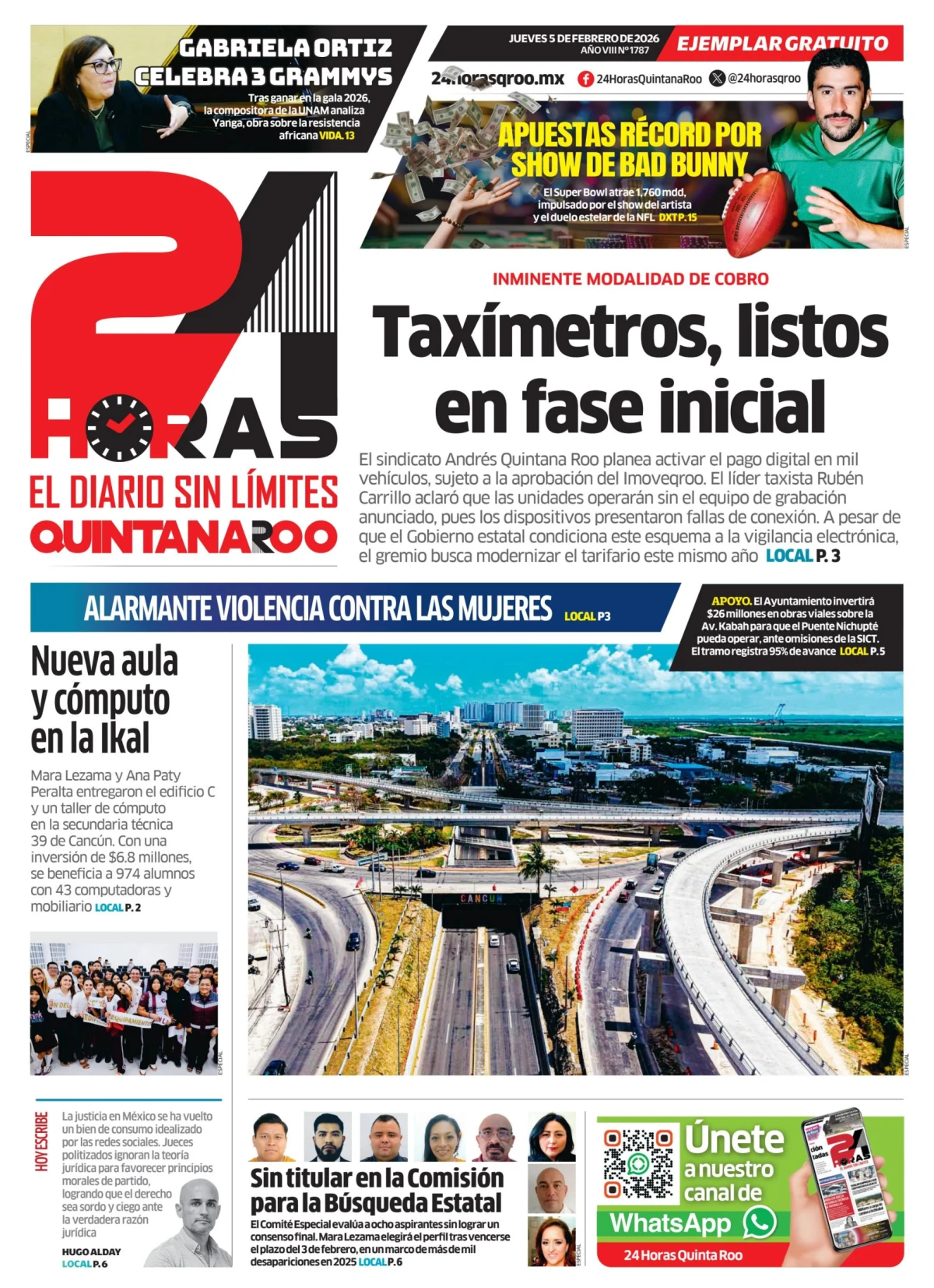 Portada de 24 Horas Quintana Roo del jueves, 5 de febrero de 2026