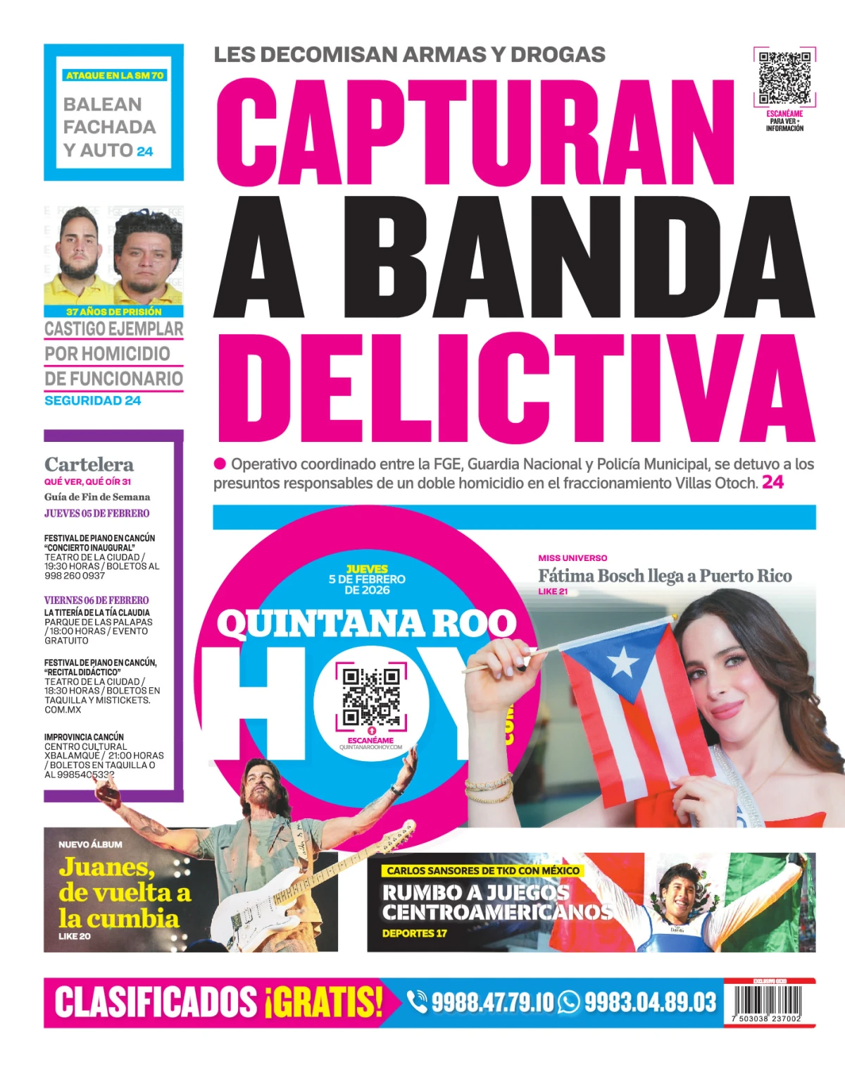 Portada de Quintana Roo Hoy (contraportada) del jueves, 5 de febrero de 2026