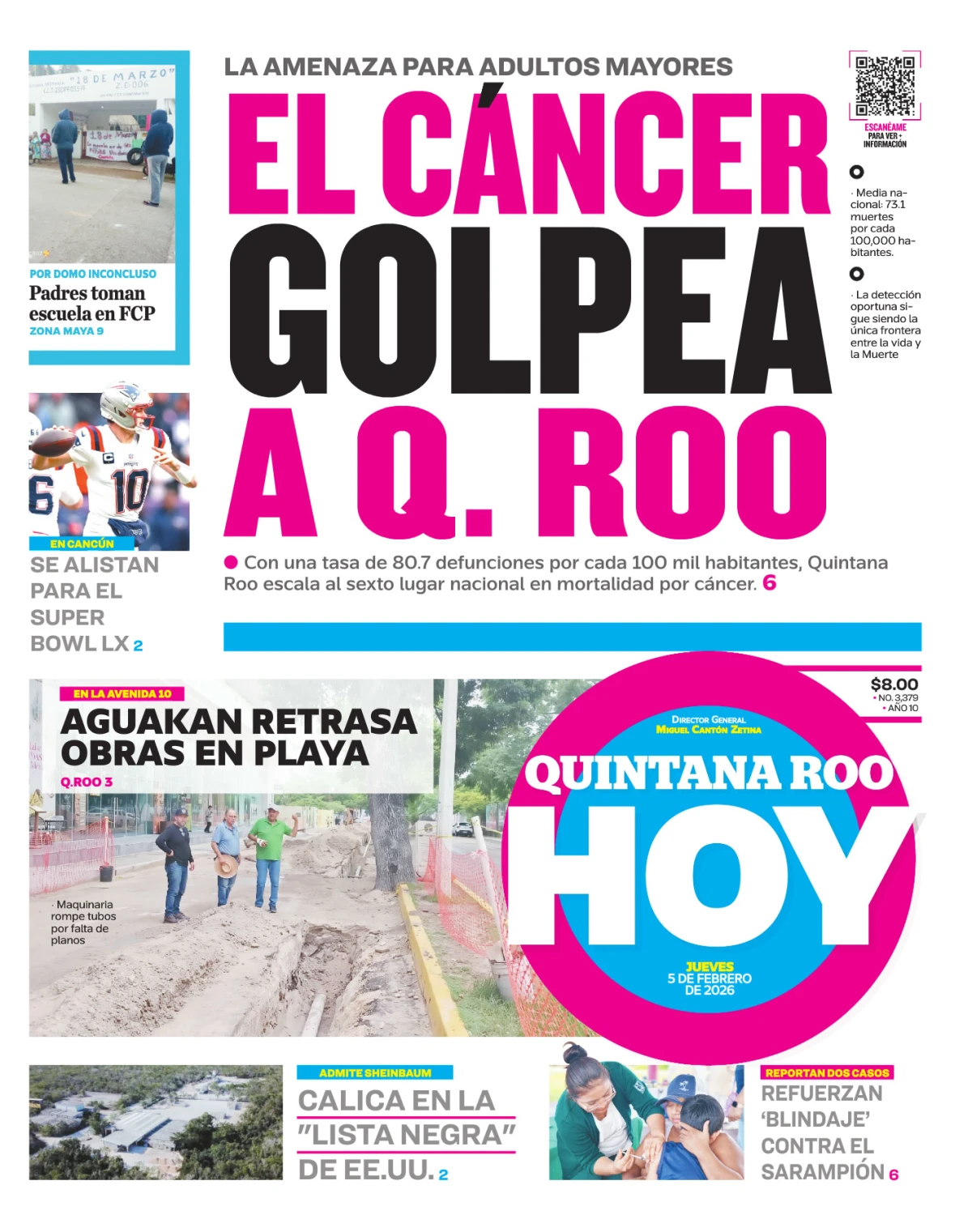 Portada de Quintana Roo Hoy (portada) del jueves, 5 de febrero de 2026
