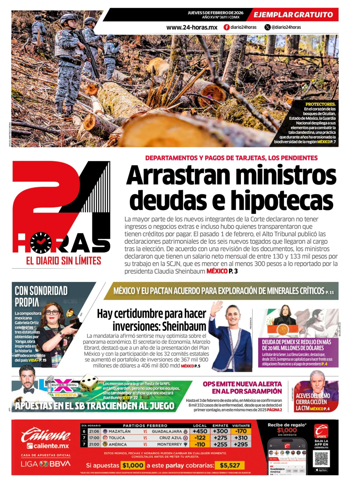 Portada de 24 Horas del jueves, 5 de febrero de 2026