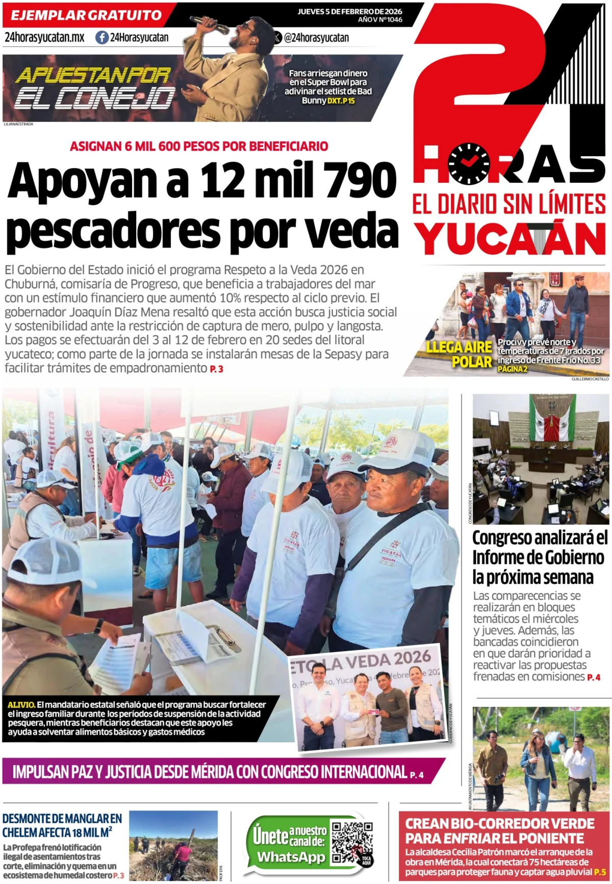 Portada de 24 Horas Yucatan del jueves, 5 de febrero de 2026