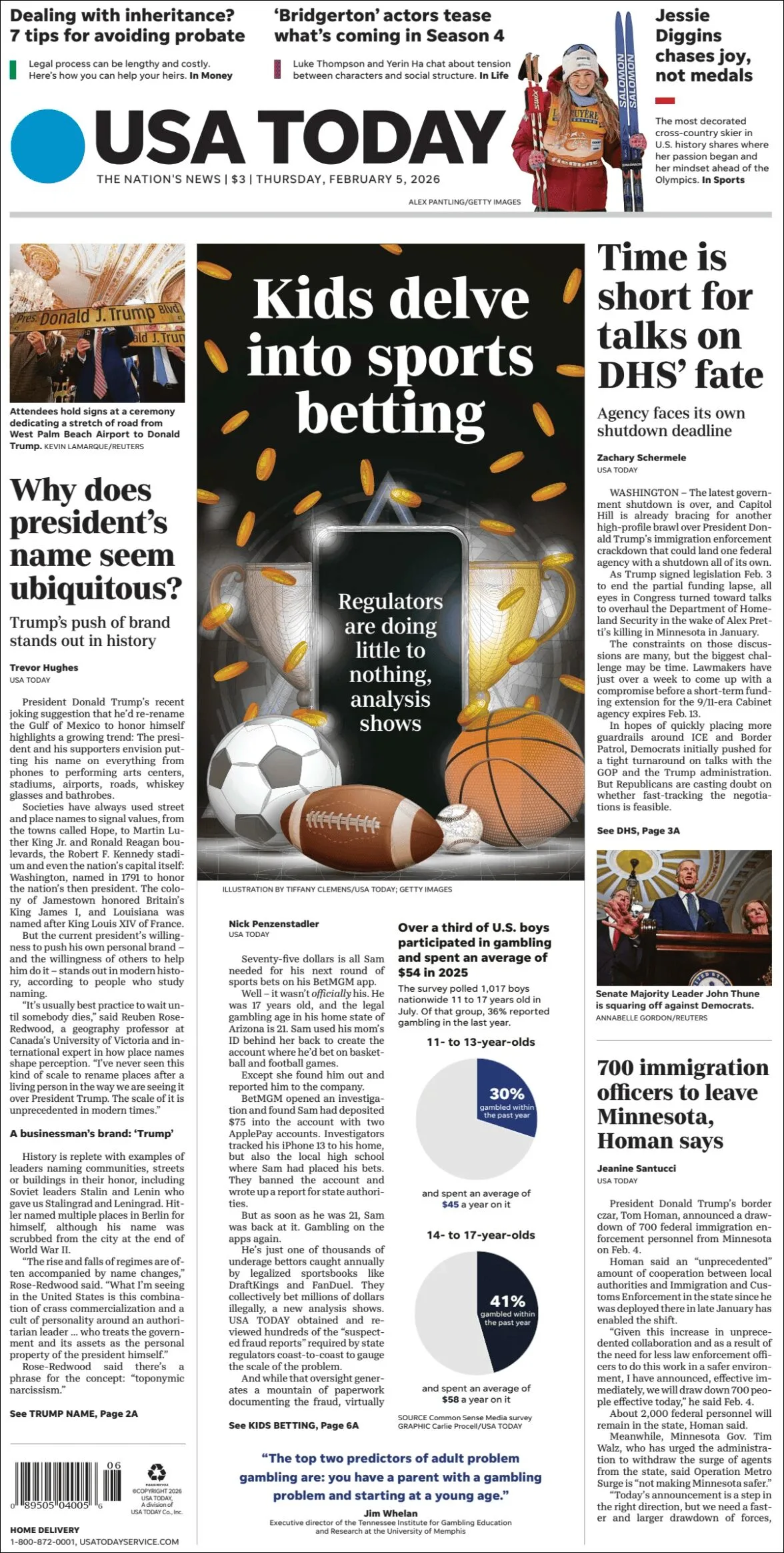 Portada de Usa Today del jueves, 5 de febrero de 2026