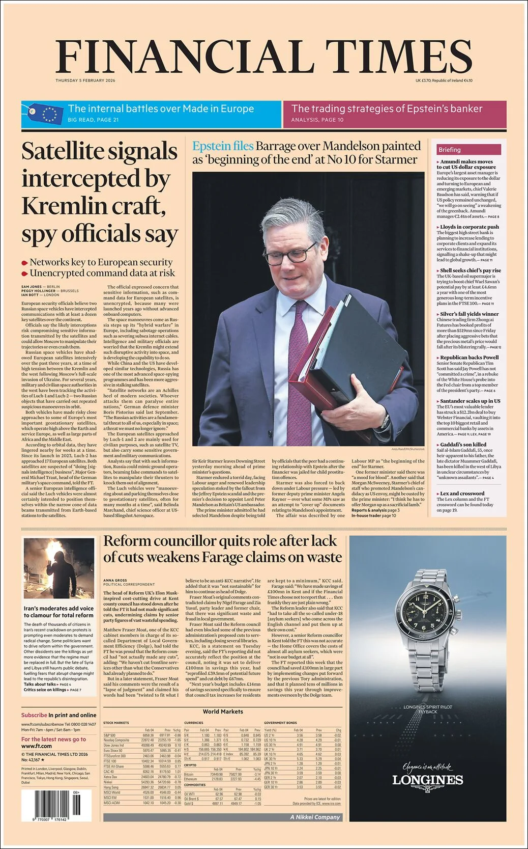 Portada de Financial Times del jueves, 5 de febrero de 2026