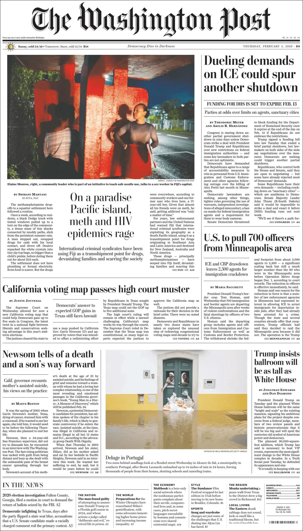 Portada de The Washington Post del jueves, 5 de febrero de 2026