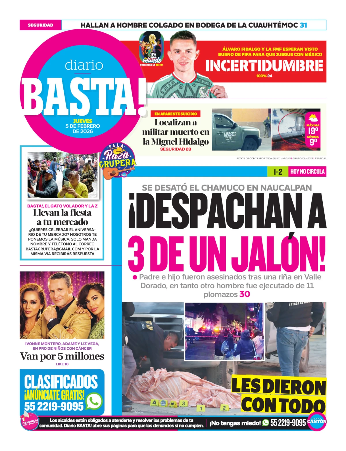 Portada de Basta! (contraportada) del jueves, 5 de febrero de 2026