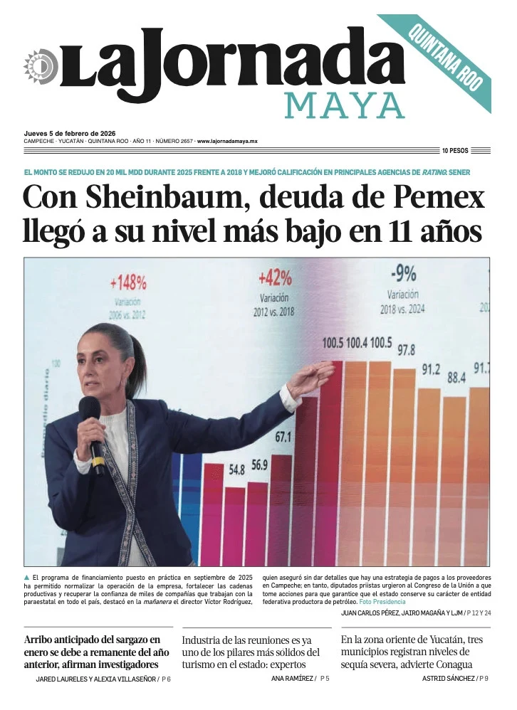 Portada de La Jornada Maya Quintana Roo del jueves, 5 de febrero de 2026