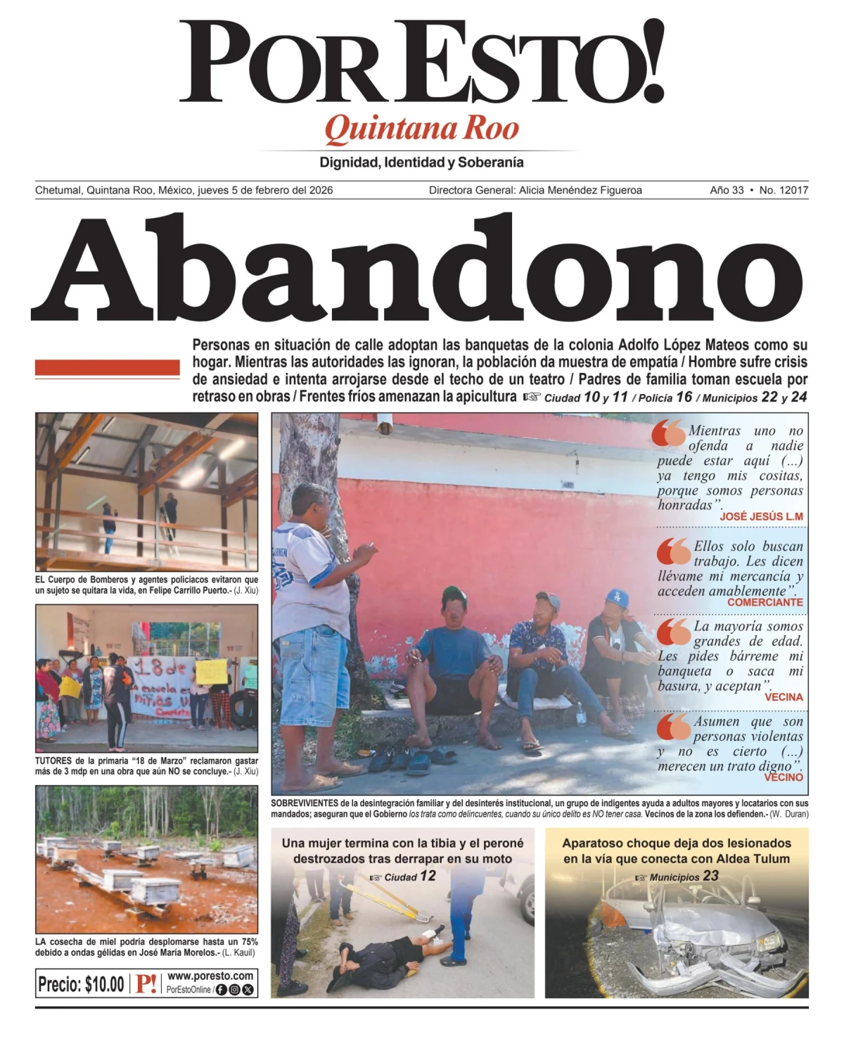 Portada de Por Esto (quintana Roo Chetumal) del jueves, 5 de febrero de 2026