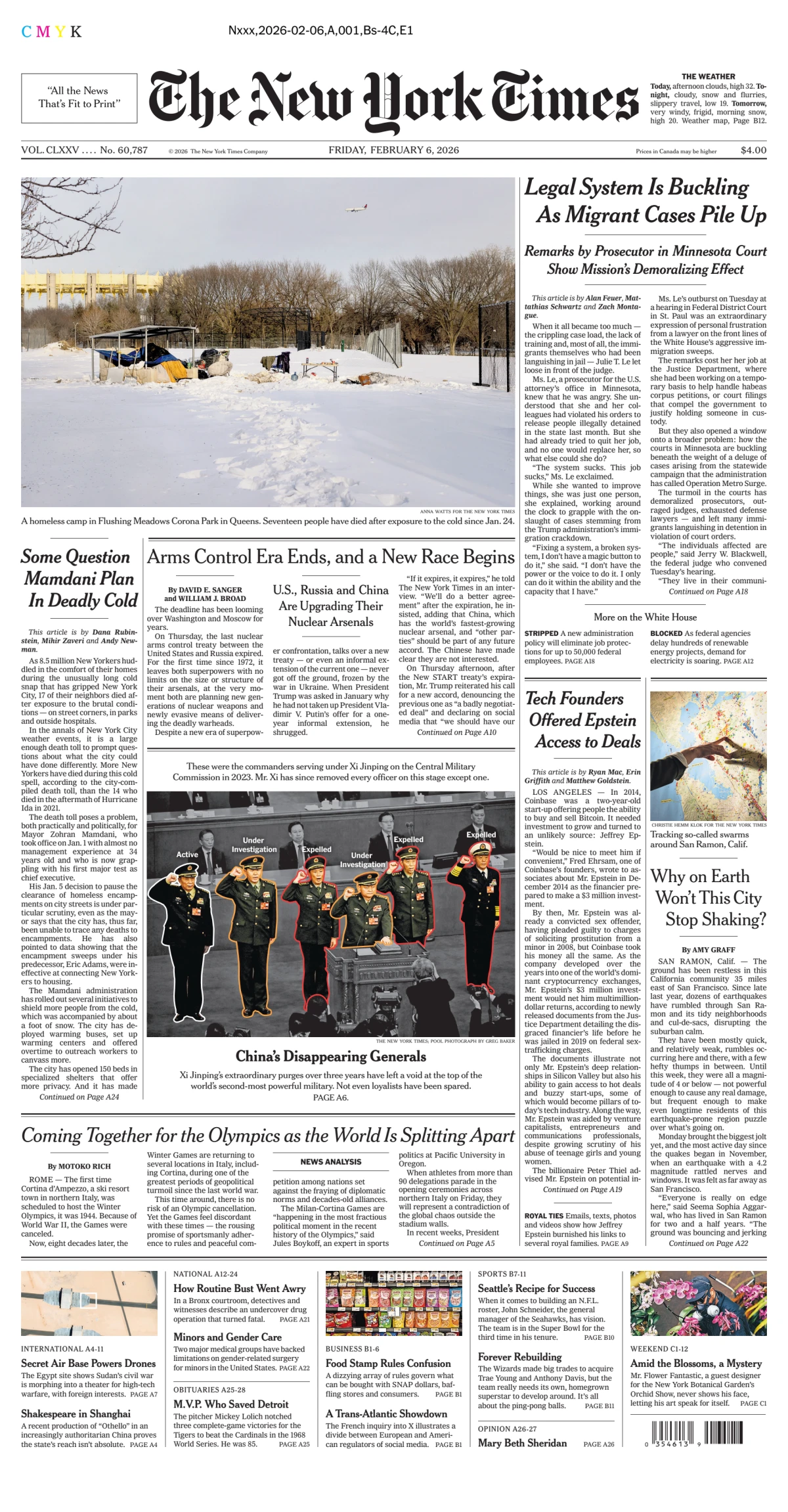 Portada de The New York Times (new York) del viernes, 6 de febrero de 2026