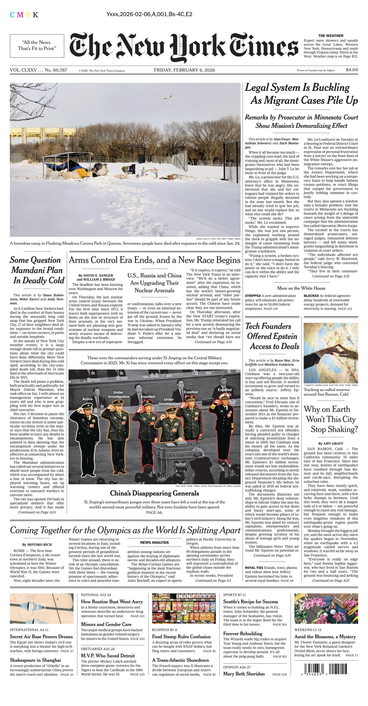 Portada de The New York Times (national) del viernes, 6 de febrero de 2026