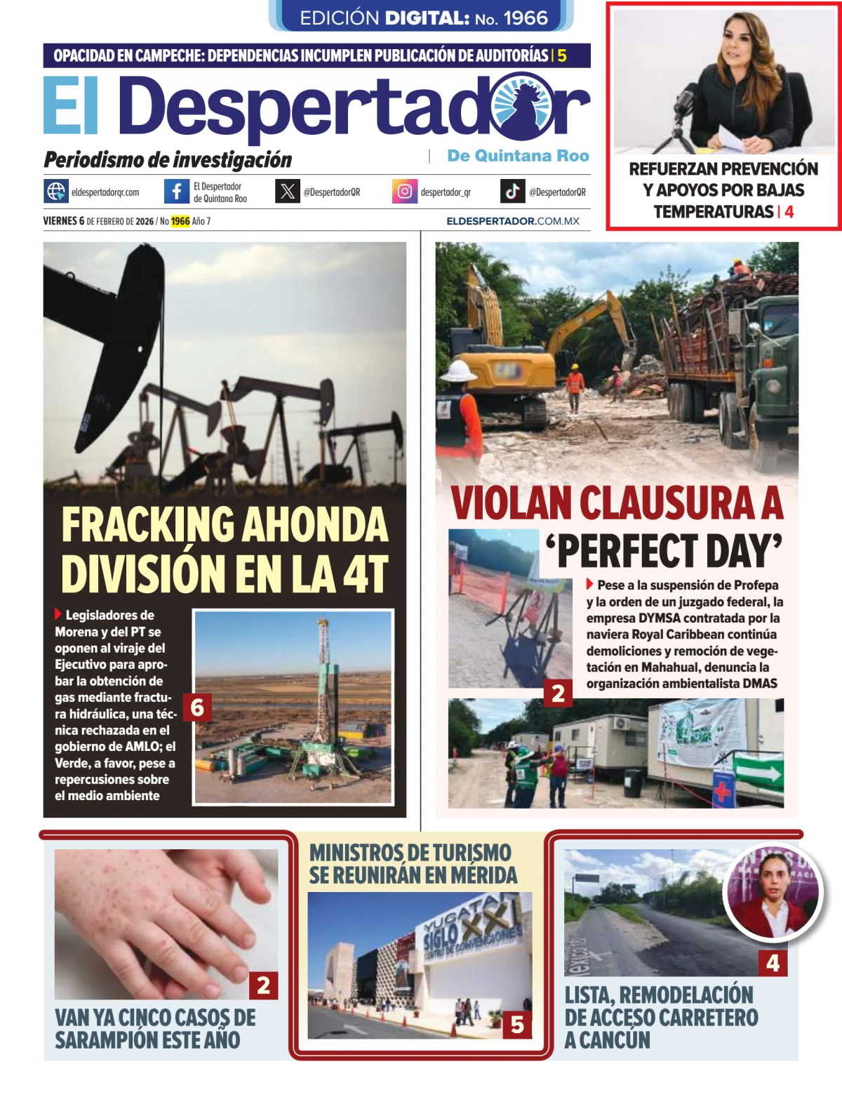 Portada de El Despertador de Quintana Roo del viernes, 6 de febrero de 2026
