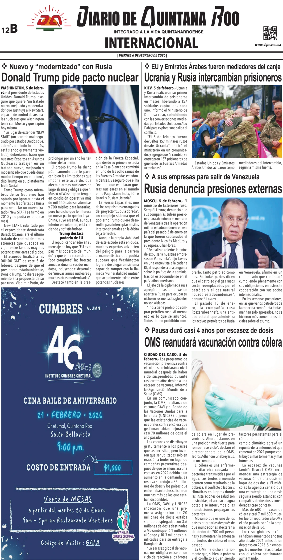 Portada de Diario de Quintana Roo (contra Portada) del viernes, 6 de febrero de 2026