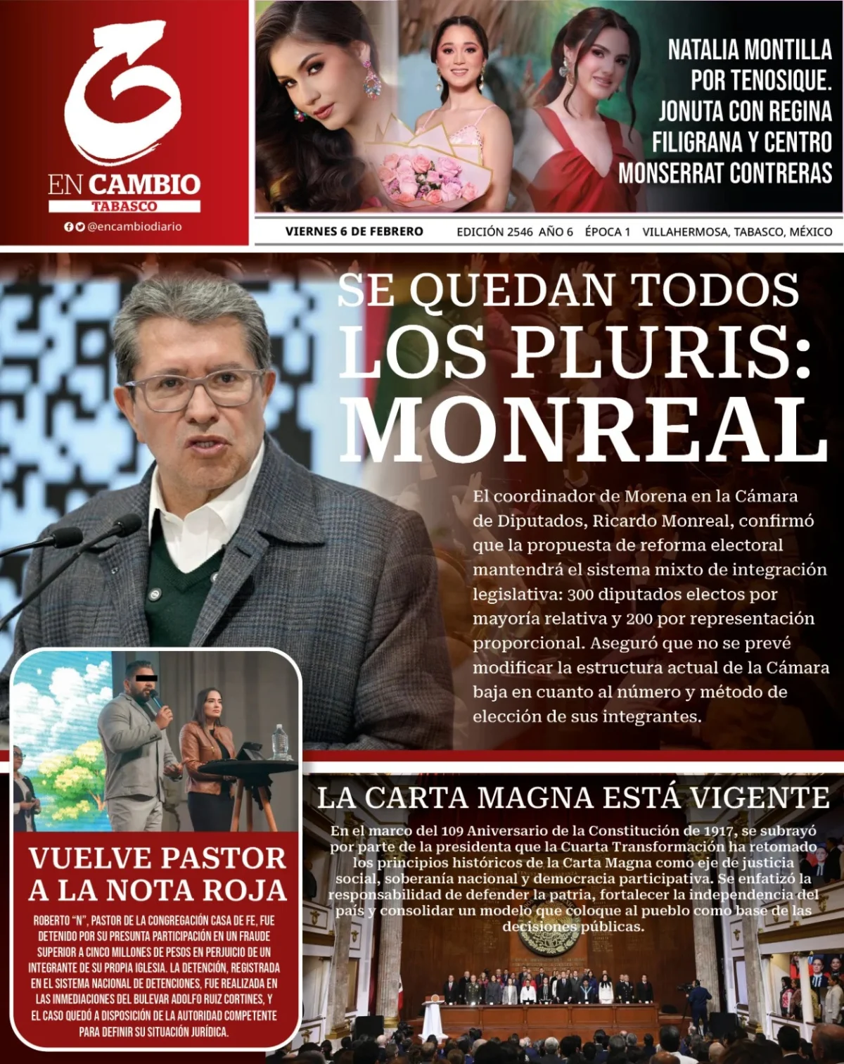 Portada de En Cambio - Tabasco (contraportada) del viernes, 6 de febrero de 2026
