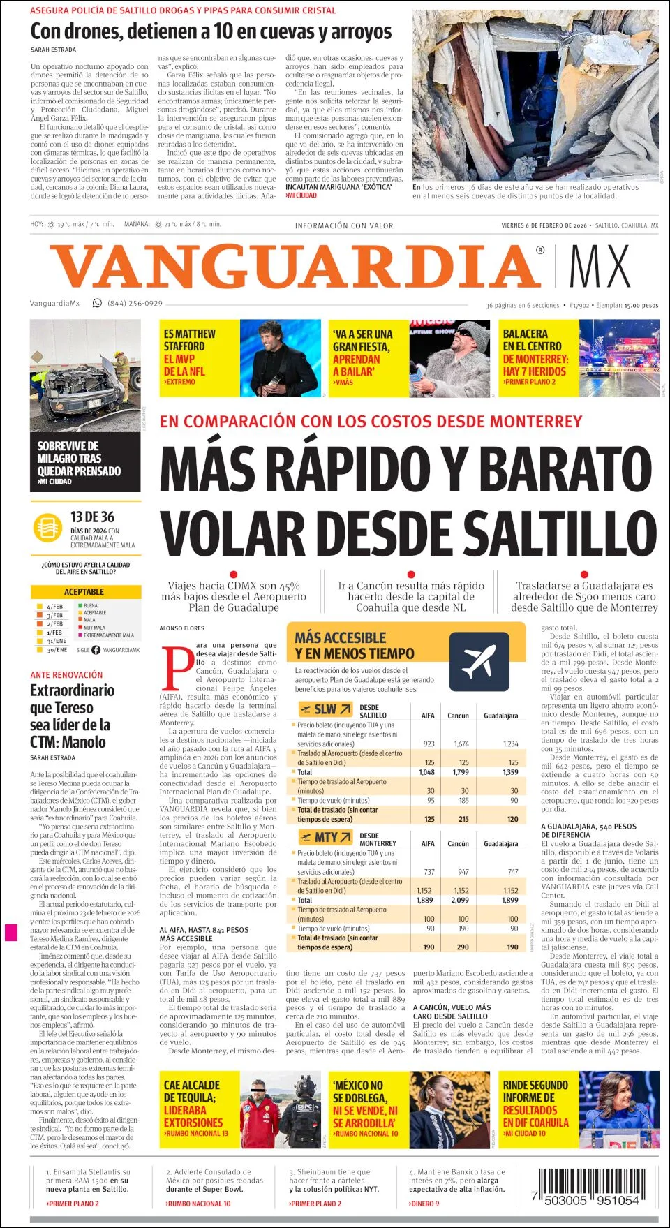 Portada de Vanguardia del viernes, 6 de febrero de 2026