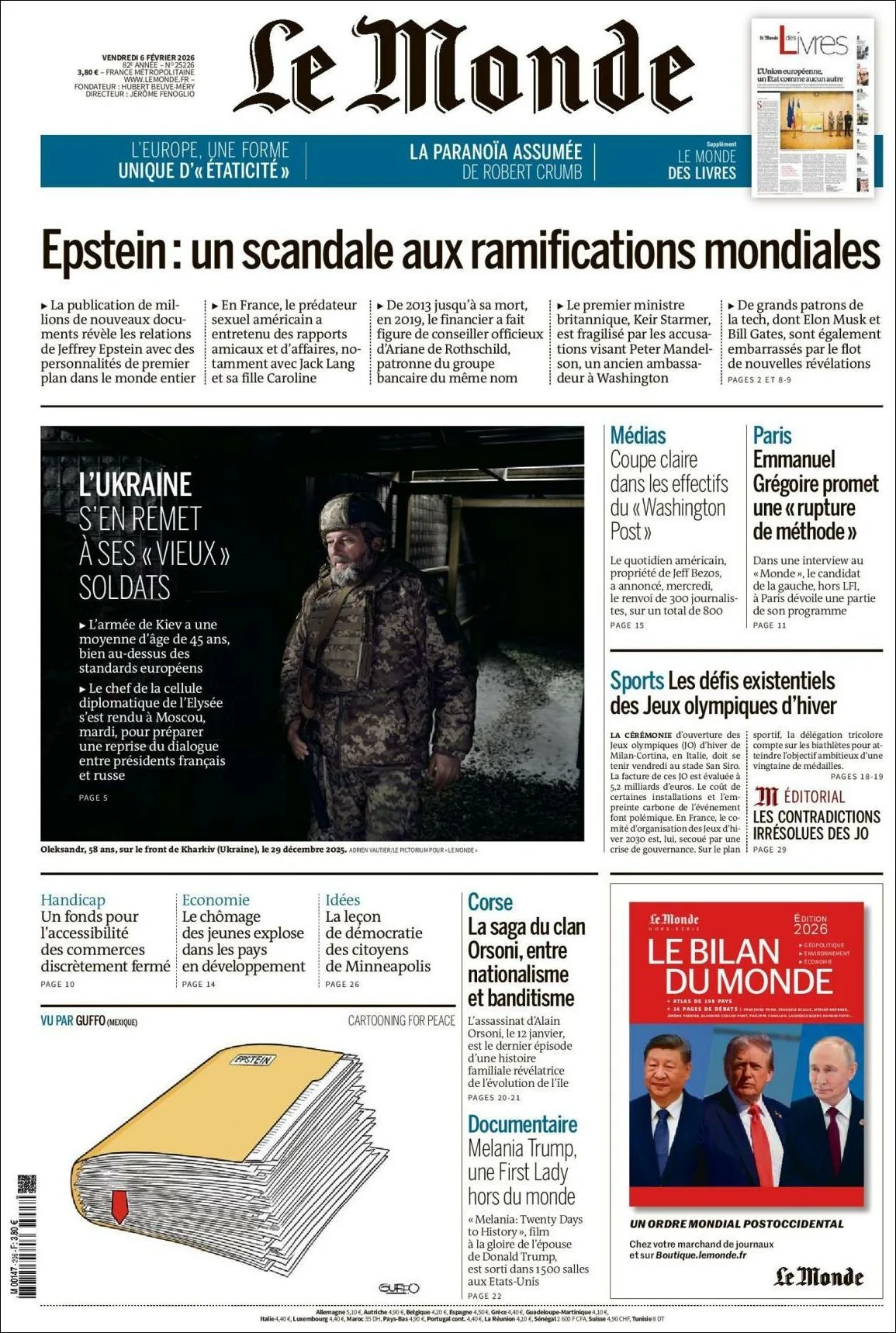 Portada de Le Monde del viernes, 6 de febrero de 2026